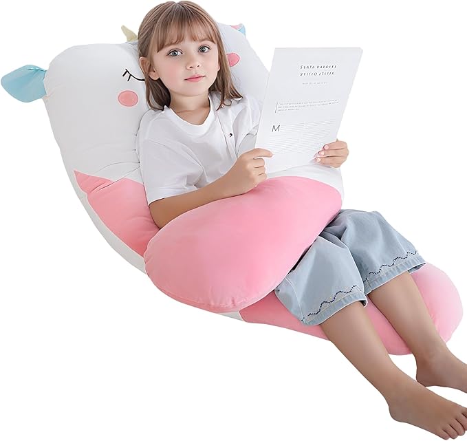 47x23 inch U Shaped Long Plush Body Pillows for Kids, Stuffed Animal Unicorn Soft Large Pillow for Sleeping, Big Cute Plushies, Washable Cover, Gift for Boys and Girls