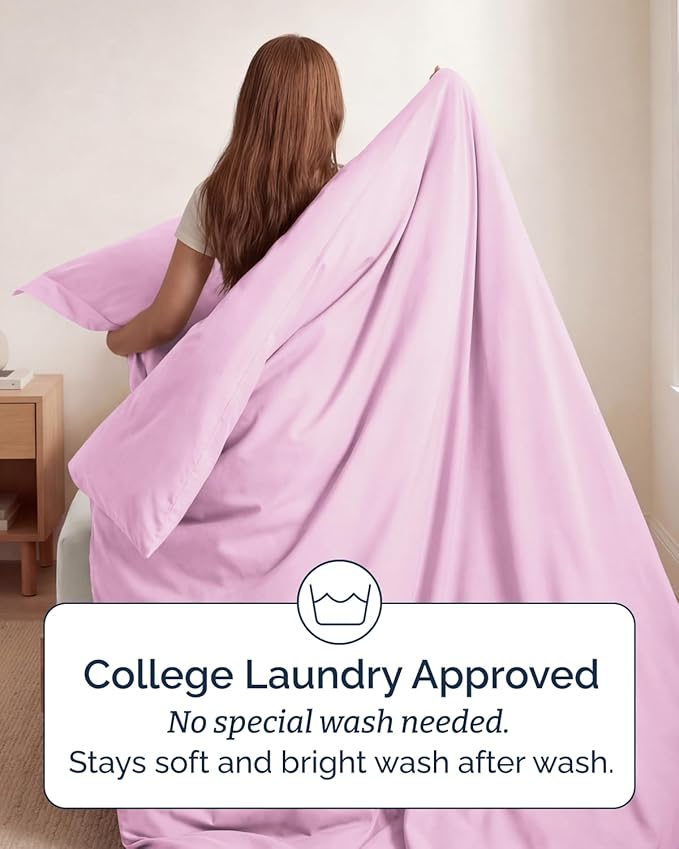 Duvet Cover Twin/Twin XL Size Set - Extra Soft Twin/Twin XL Duvet Cover 68" x 90" with 1 Pillow Sham - Hotel Luxury, Easy Care, Fade Free w/ Zipper Closures & Ties - Comfy & Breathable (Light Pink)