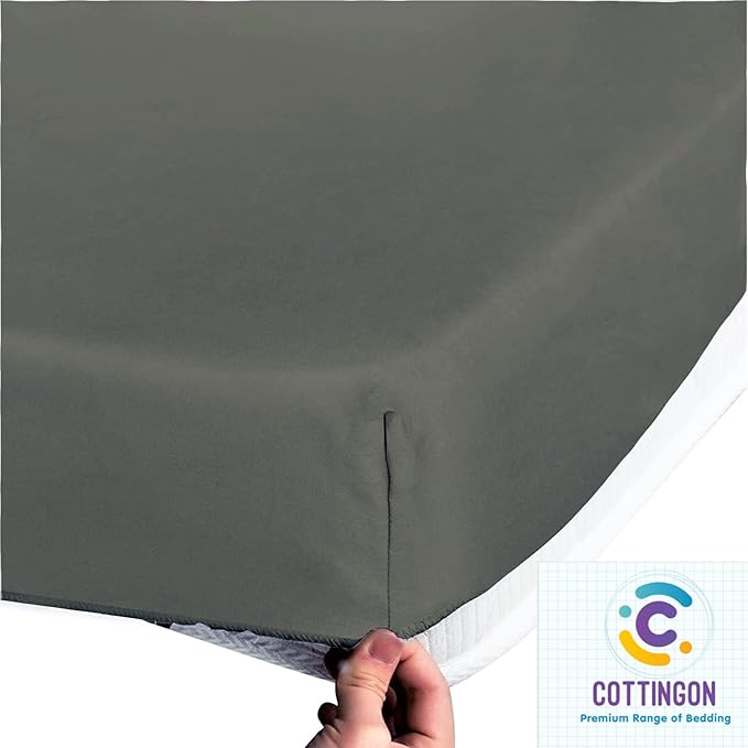 Cot Size 28" x 75" Fitted Sheet, 100% Egyptian Cotton, Perfect for Camp Bunk Beds/RVs/Guest Beds/Army Cots/Replacement Mattress (Stone Grey)