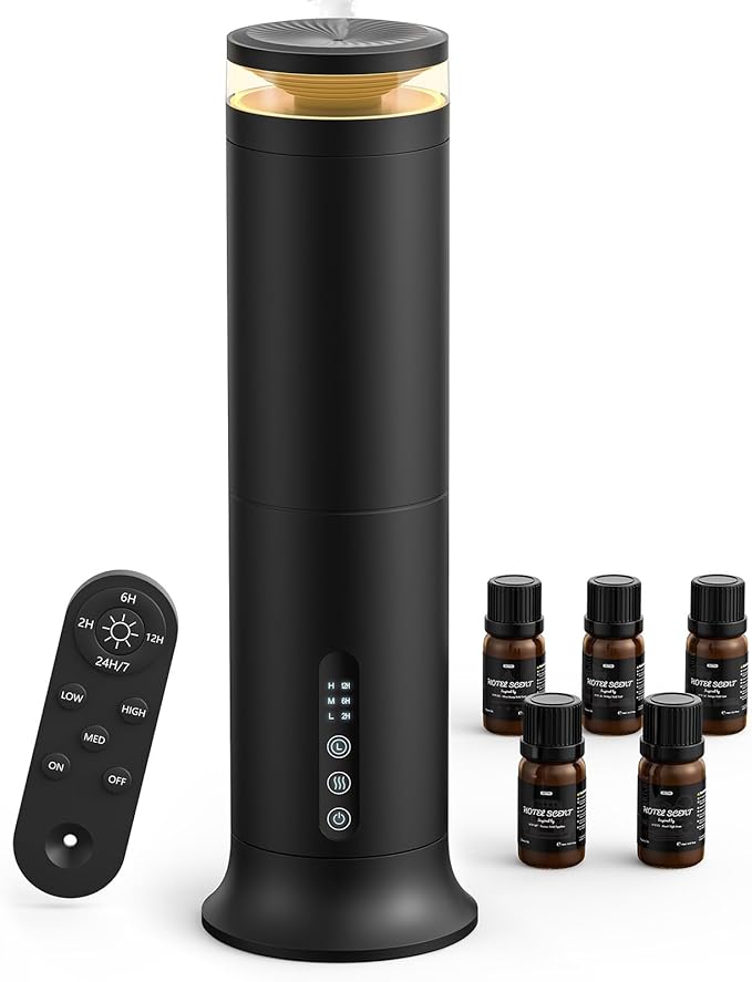XEITIN Waterless Diffuser with 5 Hotel-inspried Scent Oil - Cold Air Diffuser Up to 2000 Sq.ft for Large Home Office Hotel and Spa, Remote & Panel Control, 4 Timer 3 Scent Intensity Models, 3.4 fl oz