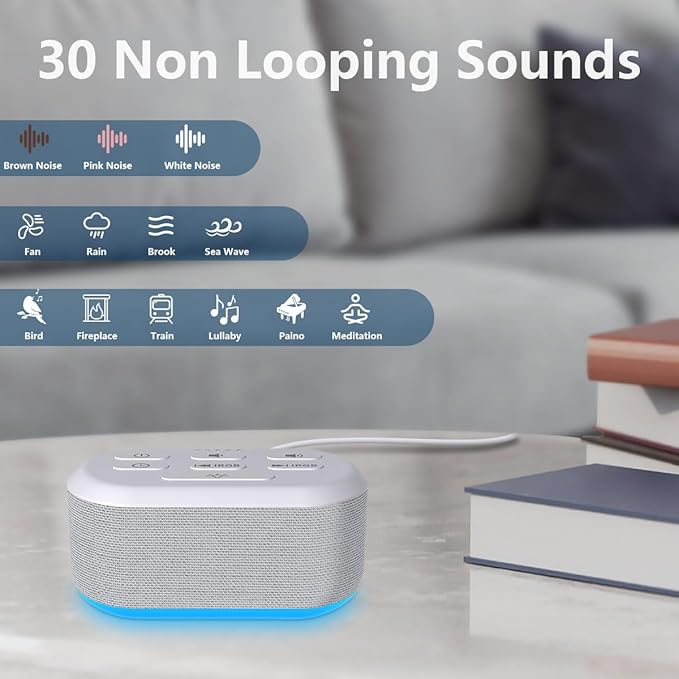 Brown Noise Sound Machine 30 Soothing Sounds White Noise Machine with 12 Night Light Colors Sleep Machine for Adults Baby Kids 36 Volume Levels Noise Canceling for Office Home Privacy