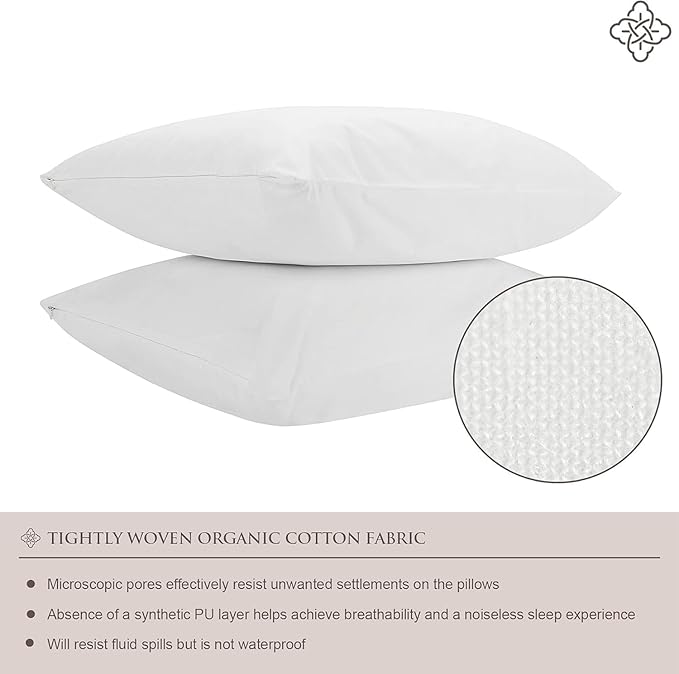 Bioweaves 100% Organic Cotton Breathable Pillow Protectors GOTS Certified with Zipped Closure – Youth - 16” x 22”, 2-Pack