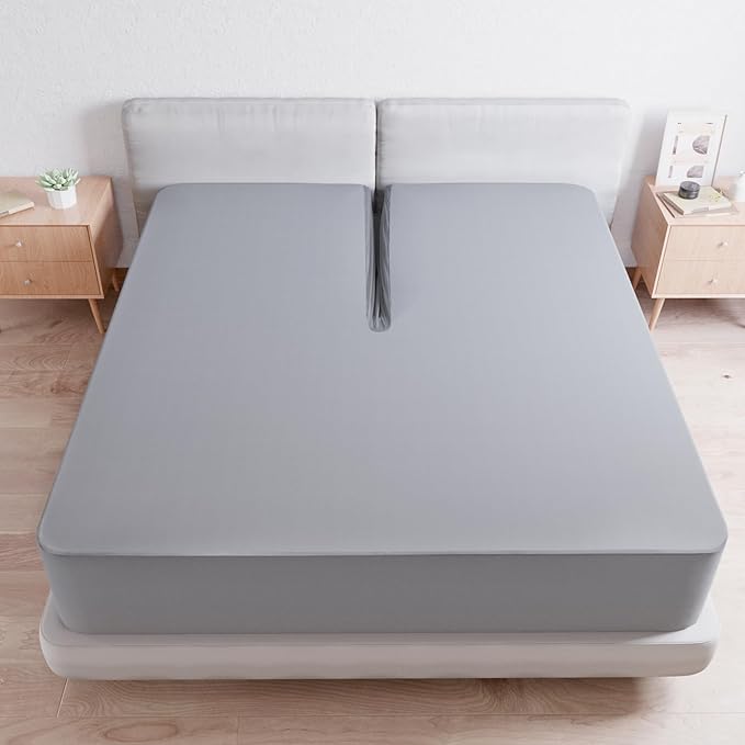 Split Top King Sheets Only, Head King Sheet for 34" Top Split from Head Adjustable Bed, Up to 18" Deep Pocket, Half Split Bed Mattress Sheets, Gray
