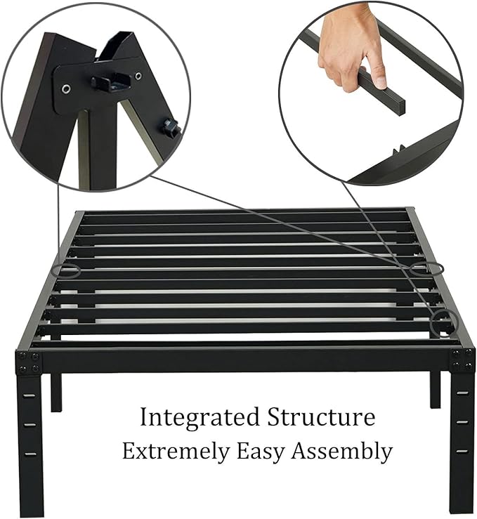 Wulanos Twin Bed Frames, Heavy Duty Metal Frames with Steel Slats Support, No Box Spring Needed, 16 Inch High Metal Platform Bed Frames with Storage, Non-Slip and Noise-Free, Black