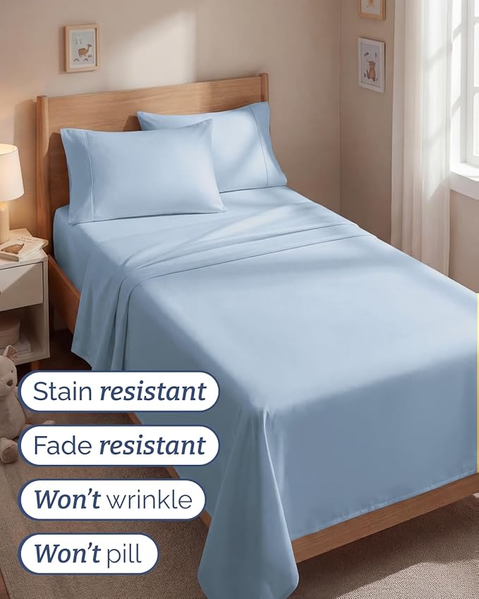 Twin 4 Piece Sheet Set - Comfy, Breathable & Cooling - Hotel Luxury Bedding for Women, Men, Kids, Teens & Children - 1 Flat & 1 Fitted Sheet & 2 Pillowcases w/ Deep Pockets - Wrinkle Free - Baby Blue