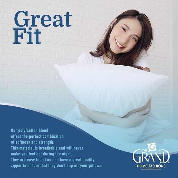 The Grand Pillow Covers Standard Size - Poly-Cotton Pillow Protector with Zipper - Moisture Wicking, Advanced Allergy Protection Pillow Protector - Protects Pillow from Dirt and Debris (6 Pack)