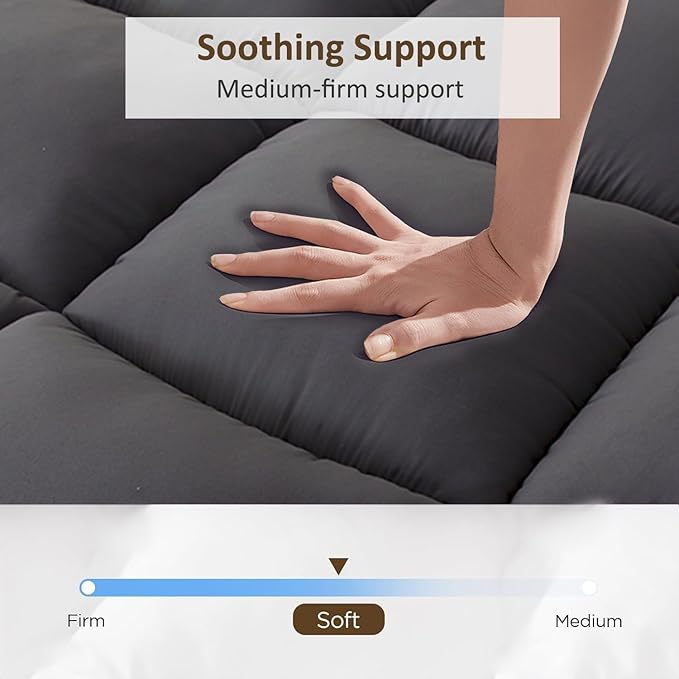 Thick Mattress Topper King Size - Non-Slip Mattress Pad Cover for Back Pain Breathable Folding Sleeping Pad Machine Washable Mattress Protector (78x80 inch,Black)
