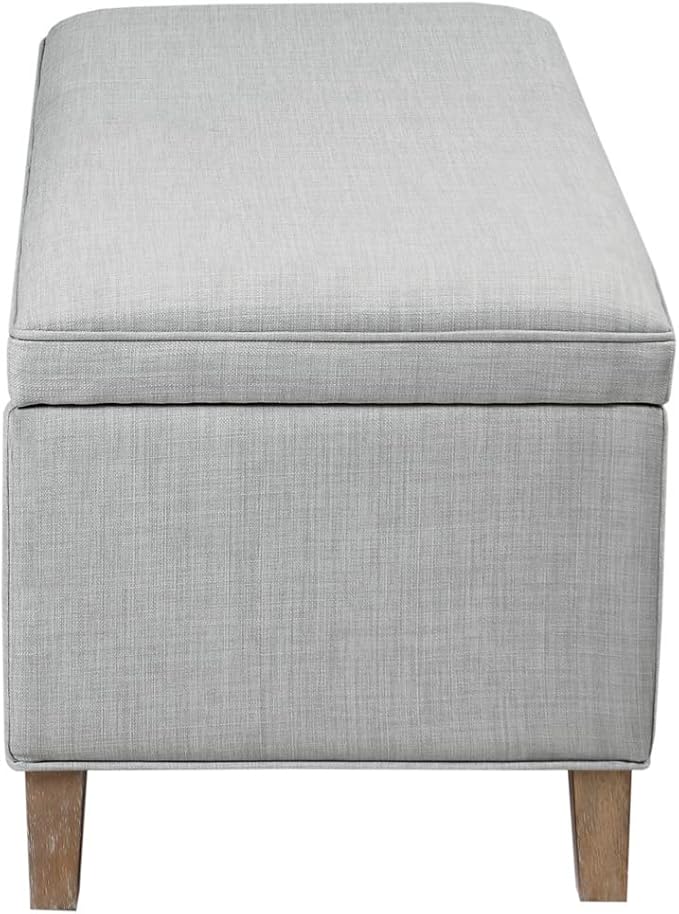 Martha Stewart Caymus Rectangular Storage Ottoman Bench, Upholstered Textured Fabric, Soft Hinge, Pipped Edges with Solid Wood Legs, Accent Furniture for Bedroom Décor, Easy to Assemble - Light Grey