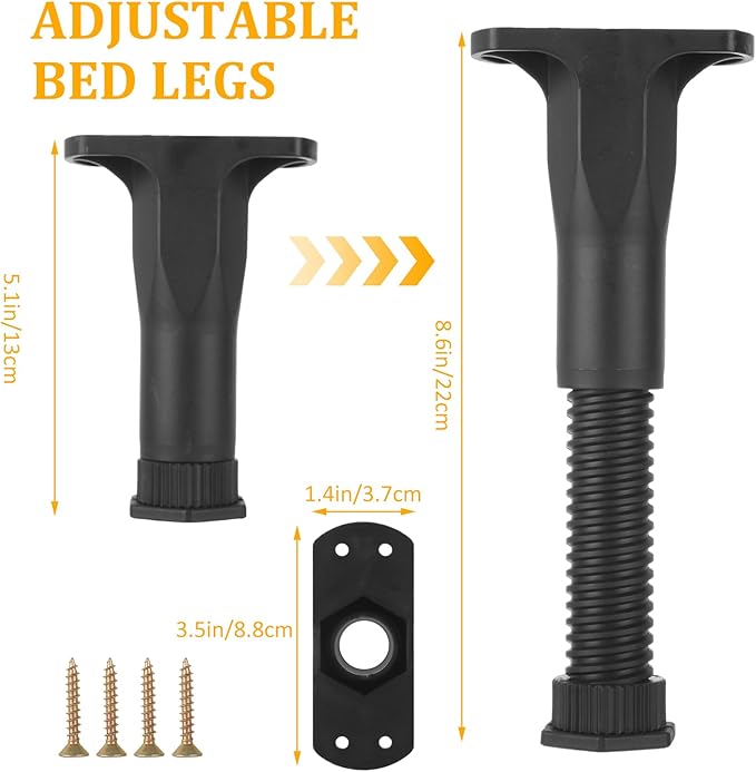 YAYODS 8 Pack Bed Support Legs 5.1-8.7 Inch Height Adjustable Bed Frame Support Legs, Heavy Duty Bed Frame Legs Replacement Center Support for King Queen Bed Slats