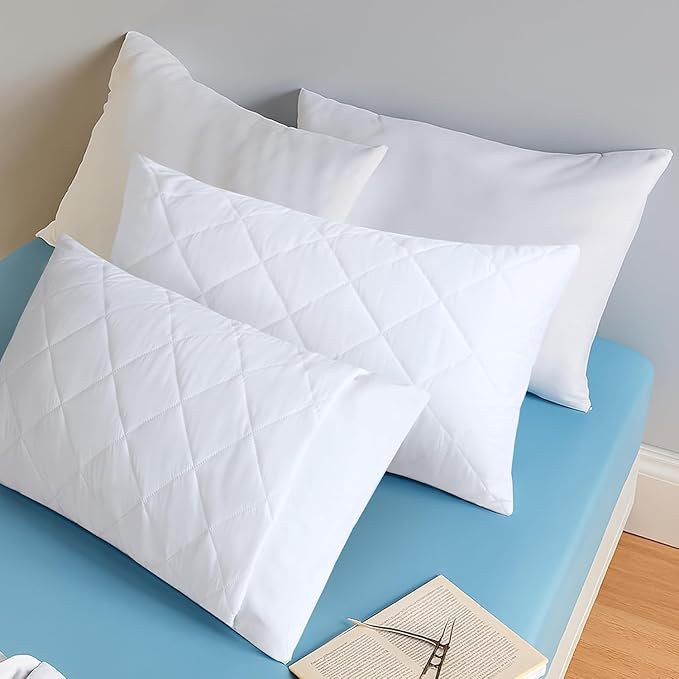 Waterproof Pillow Protectors, Standard Size Pack of 4 Zippered Pillowcases, Breathable Protective Pillow Encasement Covers 20 x 26 Inches