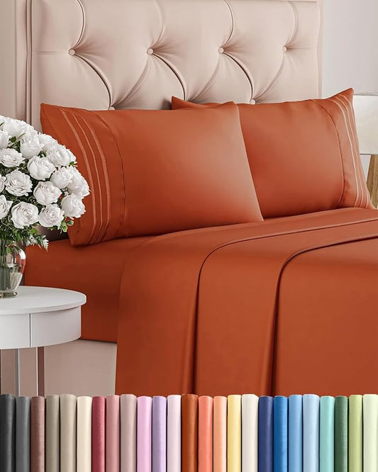 Full Size 4 Piece Sheet Set - Comfy Breathable & Cooling Sheets - Hotel Luxury Bed Sheets for Women and Men - Deep Pockets, Easy-Fit, Soft and Wrinkle Free Sheets - Terracotta Oeko-Tex Bed Sheet Set