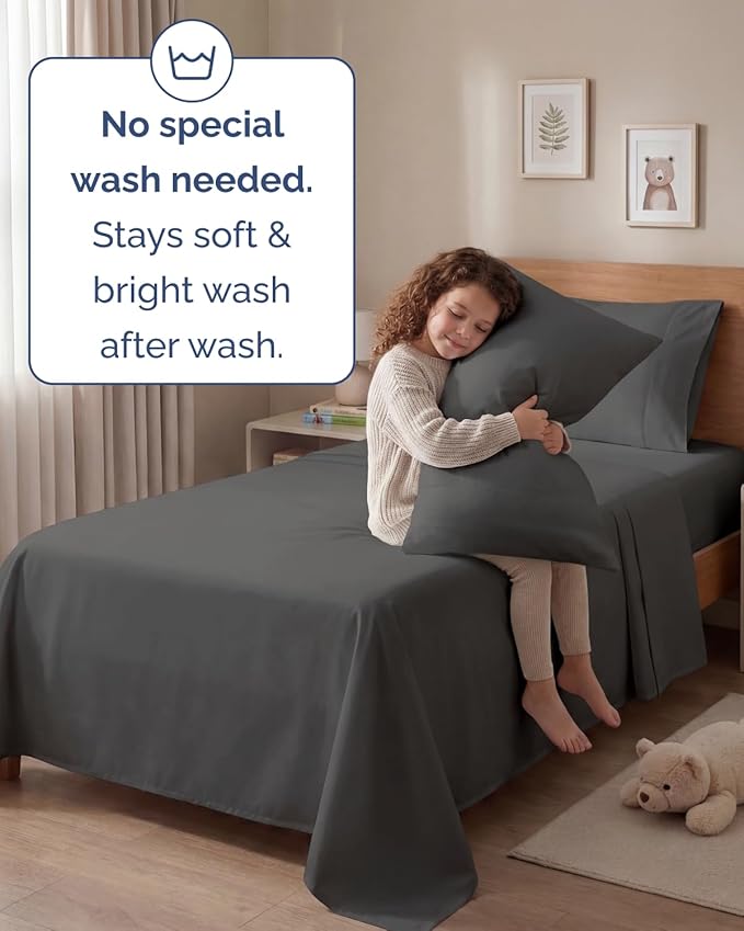 Twin 4 Piece Sheet Set - Comfy, Breathable & Cooling - Hotel Luxury Bedding for Women, Men, Kids, Teens and Children - 1 Flat & 1 Fitted Sheet & 2 Pillowcases w/ Deep Pockets - Wrinkle Free - Charcoal