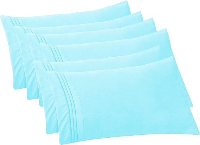 Elegant Comfort 6-PACK Solid Pillowcases 1500 Premium Hotel Quality Microfiber - Smooth Weave, Wrinkle and Stain Resistant, Easy Slip-On, 6-Piece Set, King Pillowcase, Aqua