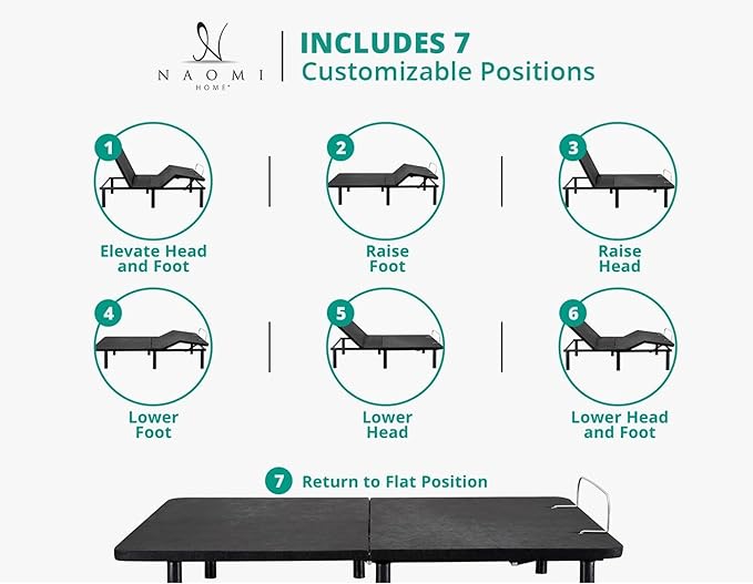 Naomi Home Serenity Split King Adjustable Bed Base, Zero Gravity, Wireless Remote, USB Ports, 800 Lb Capacity, Black Metal Frame, Easy Setup for Couples’ Comfort and Relaxation