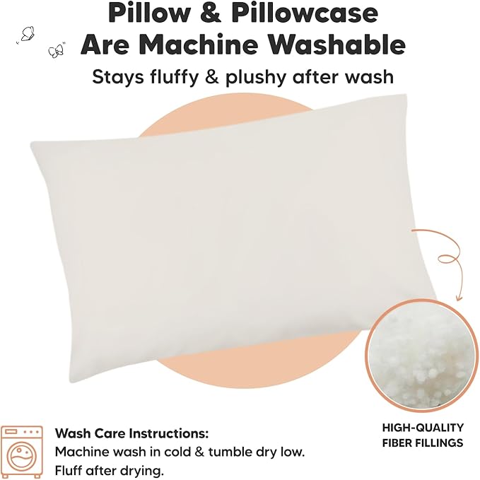 Toddler Pillow with Pillowcase - 13x18 My Little Dreamy Kids Travel Bed Pillows for Sleeping, Organic Cotton Small Pillowcase, Soft & Breathable, Machine Washable, Toddlers 2-5 years old (Clay)