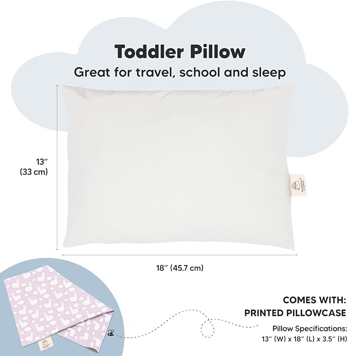 Toddler Pillow with Pillowcase - 13x18 My Little Dreamy Kids Travel Bed Pillows for Sleeping, Organic Cotton Small Pillowcase, Soft & Breathable, Machine Washable, Toddlers 2-5 years old (Alpacas)