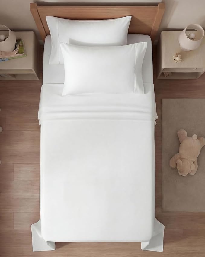 Twin 4 Piece Sheet Set - Comfy, Breathable & Cooling - Soft Hotel Luxury Bedding for Women, Men, Kids, Teens & Children - 1 Flat & 1 Fitted Sheet & 2 Pillowcases w/ Deep Pockets - Wrinkle Free - White