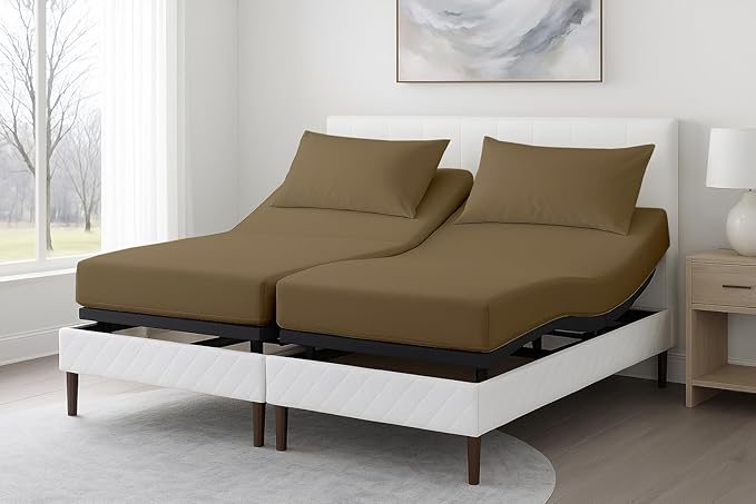 5 Piece Split Cal King Sheet Set, 100% Egyptian Cotton, 16 Inch Deep Pockets, Taupe Solid, Soft Cooling Sheets for Adjustable Beds, Sleep Number Beds, Split Cal King Mattress Sheet Set