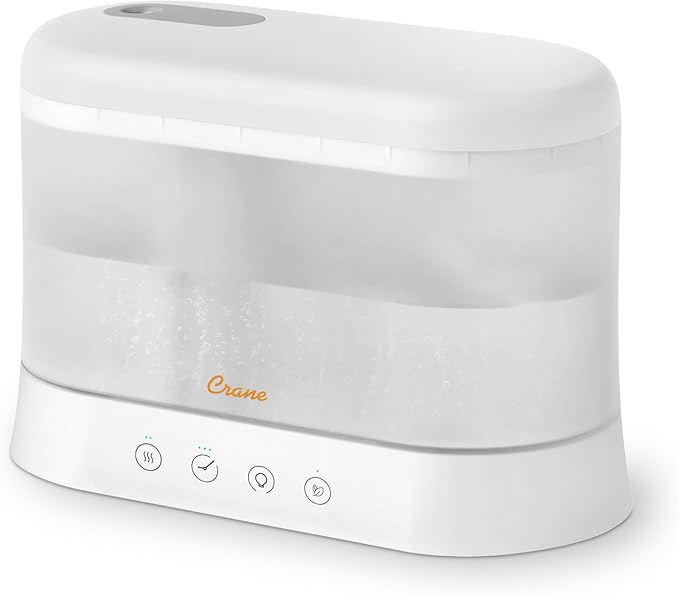 Crane 0.5 Gallon Top Fill Cool Mist Humidifier & Essential Oil Diffuser, Whisper-Quiet, 15-Hour Run Time, Night Light, Small Room Air Humidifier, Perfect For Office, Bedroom or Nursery