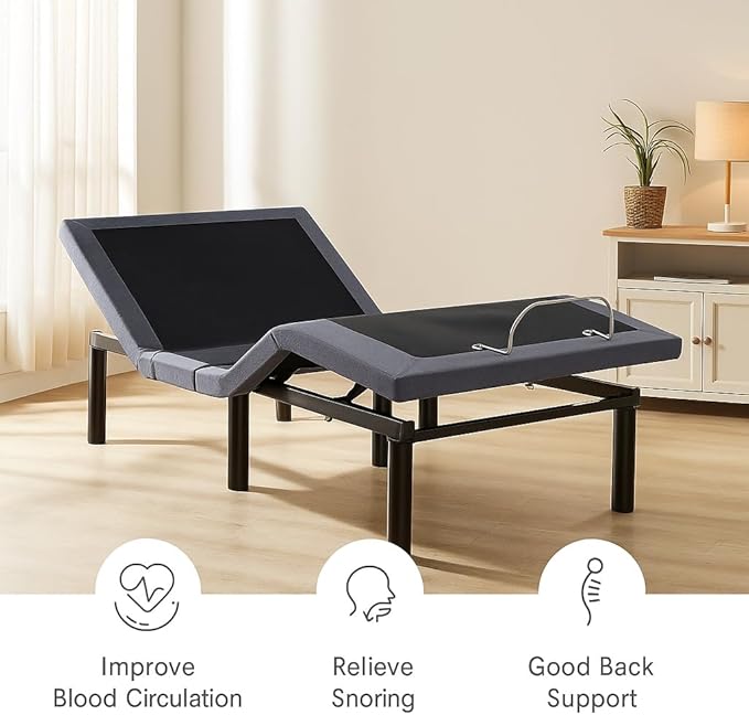 Naomi Home Idealbase Twin XL Adjustable Bed Base with Massage, USB Ports, Under-Bed Light, Wireless Remote, 800 Lb Capacity, Gray Metal Frame, Easy Assembly for Personalized Comfort and Relaxation