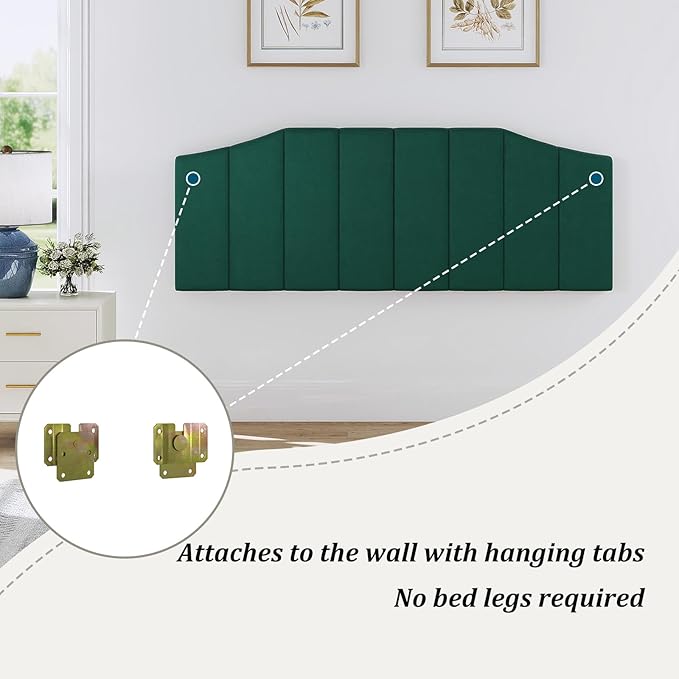 Furpopup Velvet Queen Size Headboard, Upholstered Headboard Queen/Full Size Wall Mount and Bed Frame Mount, Featuring High-Density Sponge Padding Luxury Texture Easy Assembly Comfort Style-Jade