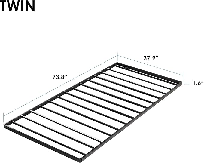 Mellow 1.6 Inch Metal Bunkie Board Mattress Support for Bed Frames, Box Spring or Bed Slat Replacement, Easy Assembly, Twin, Black
