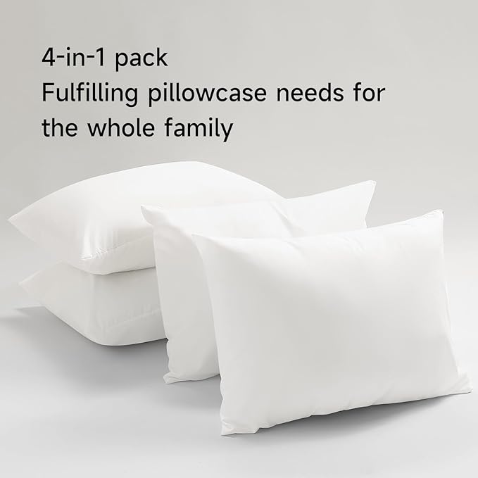 BEITE 4 Pack Pillow Case Protectors Standard -White 20×26 Inches with Smooth Zipper Design -Comfortable and Skin-Friendly Pillowcase
