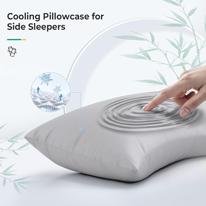 Cooling Curved Queen Pillow Case for Sider Sleeper Breathable Cool Silky Soft Pillow Cover with Zipper for Hot Sleepers,Hair and Skin Friendly,Light Grey,1 Pack,20x30IN