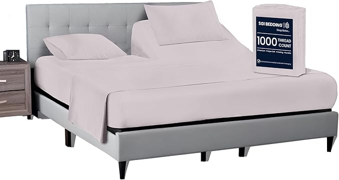 SGI bedding 28 Inch Top Split King Flex Head Sheet Set for Sleep Number Beds -1000 Thread Count Egyptian Cotton Silver Solid fits 15 inch Deep Mattress 1 Fitted Sheet 1 Flat Top Sheet 2 Pillowcase