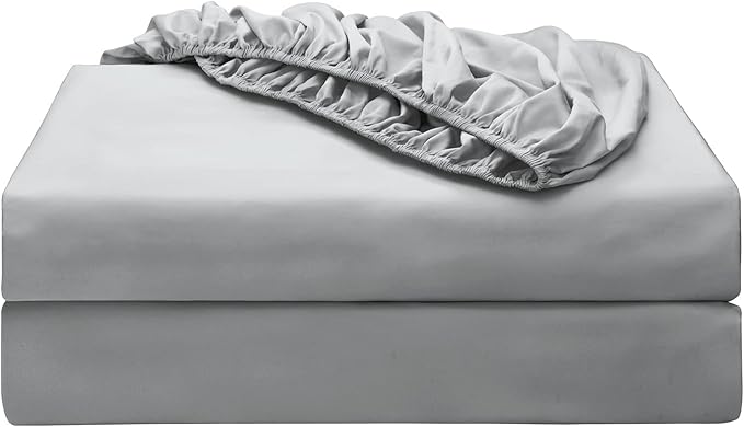 2-Pack Pure Cotton Twin XL Fitted Sheet for Adjustable Bed Split King, 600 TC 16" Deep Pocket Egyptian Cotton Fitted Sheet (2pcs, Twin XL, Gray)