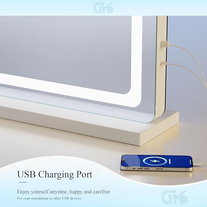 Gvnkvn Makeup Vanity Mirror with Lights 32" x 24" Large LED Makeup Mirror, Light up Mirror with 10X Magnification and USB Charging Port, Dimmable 3 Modes, Touch Screen Control Square Corner