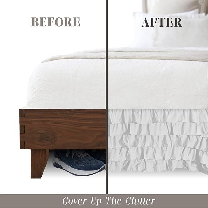 Elegant Comfort Leila Collection Multi-Ruffle Bed Skirt, 1500 Thread Count Egyptian Quality, Easy Fit Dust Ruffle, 15 inch Drop, Wrinkle and Stain Resistant, MultiRuffle, King, Snowy White
