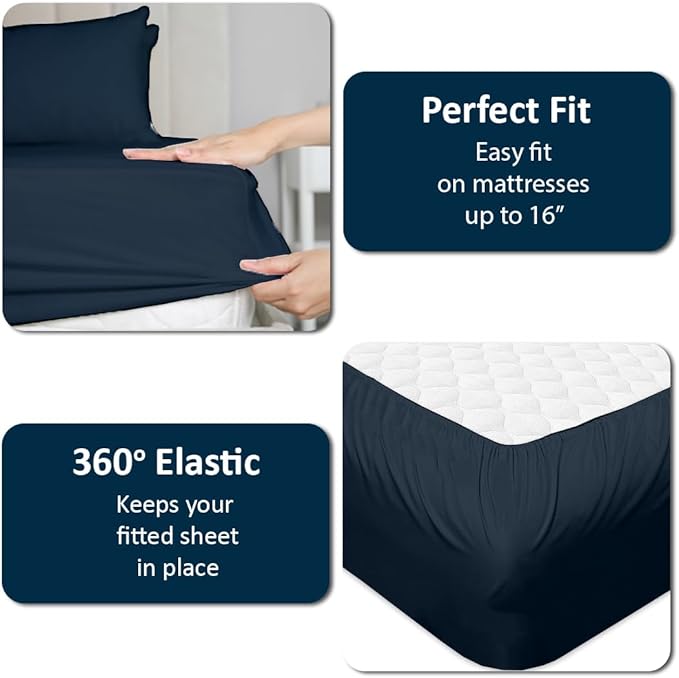 Cottingon 1 Piece Top Split King Fitted Sheet Only for Adjustable beds, Premium 100% Egyptian Cotton, 34 Inches Half Split Flex Head Bottom Sheet for Sleep Number Beds 16" Deep Mattress, Navy Blue