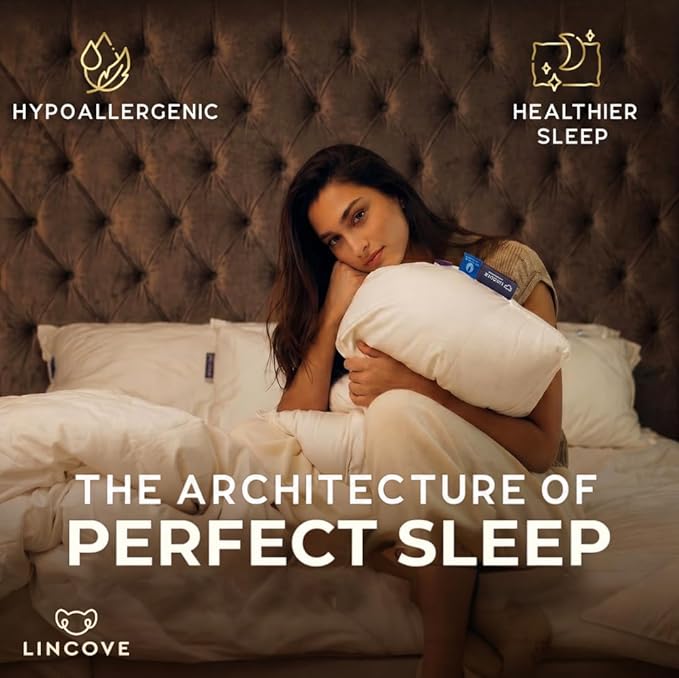 Lincove Cloud Natural Canadian Down Pillow, White Luxury Sleeping Pillow - 625 Fill Power, 500 Thread Count Cotton Shell, Made in Canada, Queen - Medium, 2 Pack