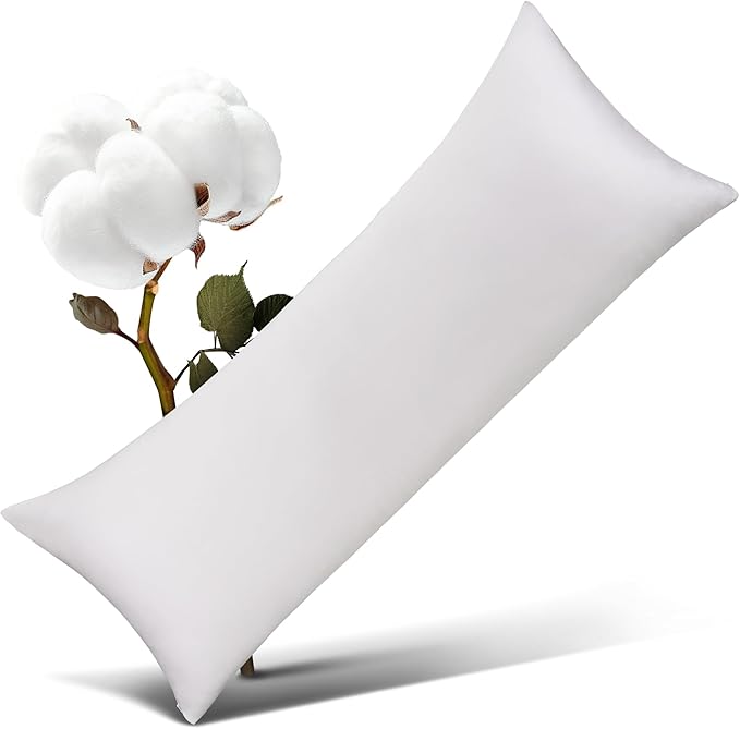 Best Season 100% Cotton Body Pillow Case Cover with Zipper Wrinkle-Free, 400 Thread Count Super Soft Pillowcase for Body Pillow, Breathable Long Pillow Protector 21"" x 54"" Light Grey
