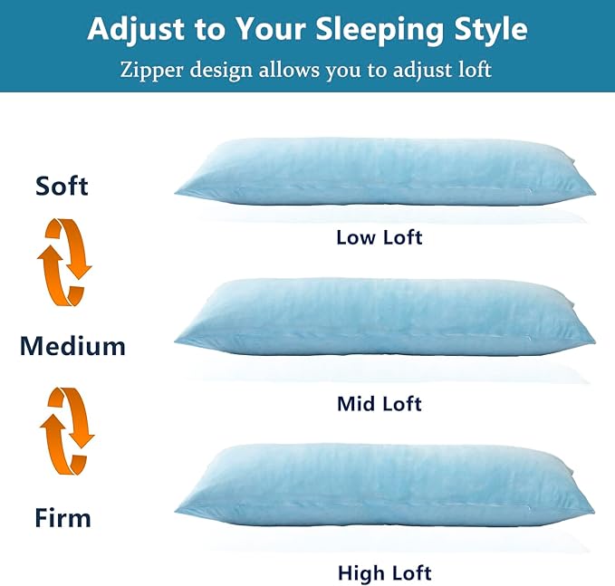 1 MIDDLE ONE Body Pillow, Memory Foam Body Pillows for Adults Sleeping, Long Pillow for Bed, Big Large Firm Full Body Pillow for Side Sleeper, 20x54 Inch, Light Blue