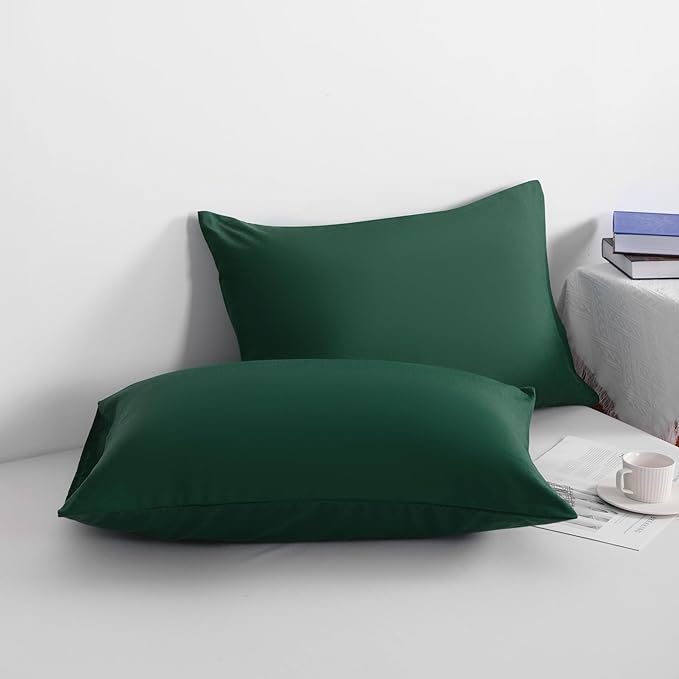 NTBAY King Pillowcase Set - 2 Pack Brushed Microfiber 20x36 Pillowcases - Soft, Wrinkle-Free, Fade-Resistant, Stain-Resistant, Dark Green Pillowcases with Envelope Closure - 20x36 Inches, Dark Green
