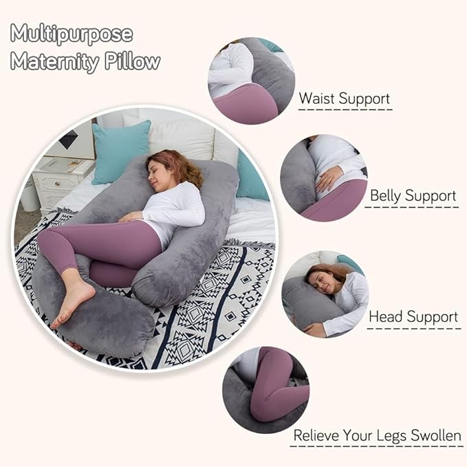 60 Inch Pregnancy Pillow for Sleeping, Extra Large U Shaped Body Pillow, Maternity Pillow for Pregnant Women with Velvet Cover (Dark Grey)