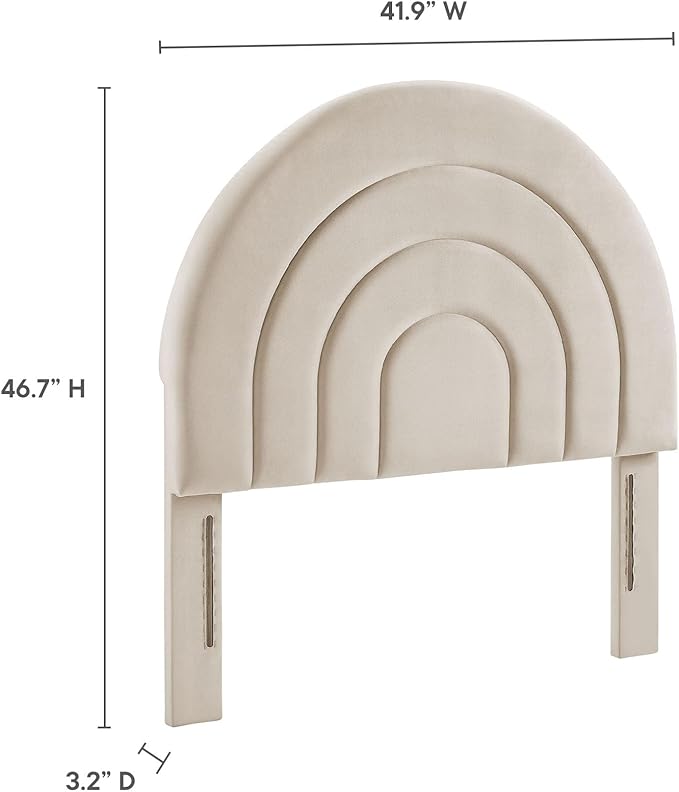 Modway Solana Soft Arch Shaped Round Twin Headboard in Almond – Upholstered Headboard – Stain-Resistant Performance Velvet Headboard for Twin Beds