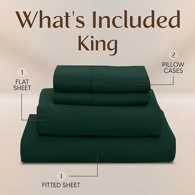 Utopia Bedding King Size Sheet Set – 4 Piece Bed Sheets, Soft and Breathable Microfiber, Includes 1 Fitted Sheet, 1 Flat Sheet and 2 Pillowcases – Oeko Tex (Emerald Green)