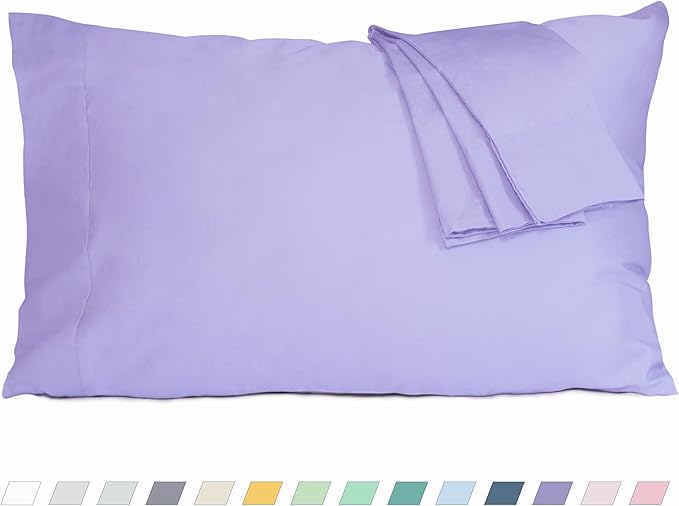 Pillow Cases, King Size Cotton Percale Weave Pillowcases, Pre-Shrunk Breathable and Hypoallergenic Pillowcases, Set of 2 (2 Piece King 20 Inch x 40 Inch, Purple)