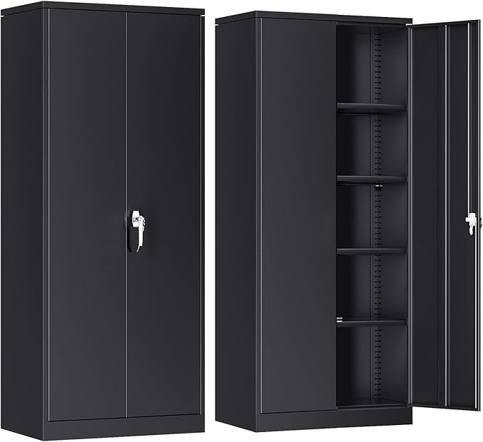 INTERGREAT Metal Storage Cabinet, 72” Storage Cabinet with 2 Doors and 4 Adjustable Shelves for Office, Home, Garage, Pantry (Assembly Required, 18”D, Black)
