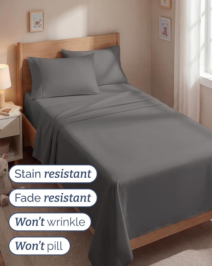 Twin 4 Piece Sheet Set - Comfy, Breathable & Cooling - Hotel Luxury Bedding for Women, Men, Kids, Teens & Children - 1 Flat & 1 Fitted Sheet & 2 Pillowcases w/ Deep Pockets - Wrinkle Free - Dark Grey