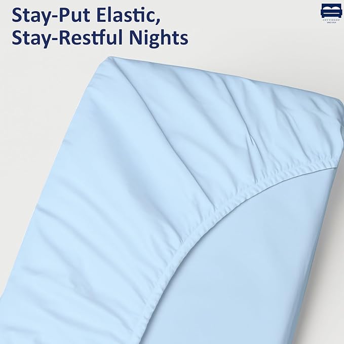 Cot Size Fitted Sheet Only - 400 Thread Count 100% Egyptian Cotton Deep Pocket Sheets - Cot Fitted Sheet 28" x 75" - Light Blue