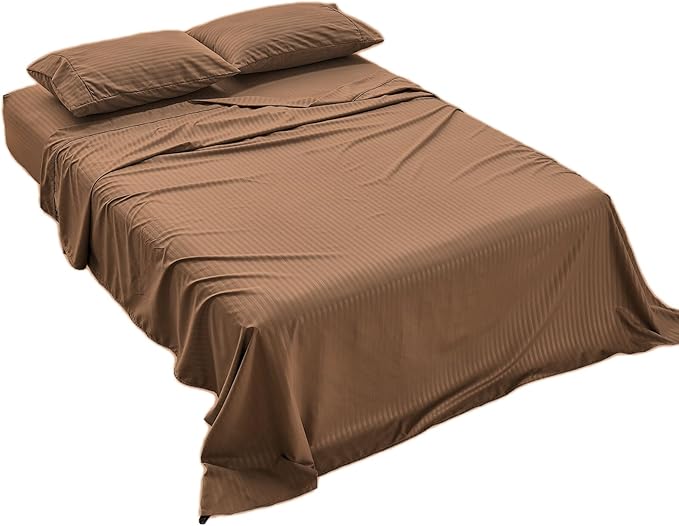 Kingnex Striped Sofa Bed Sheets Queen for Sleeper Sofa Bed Soft Double Brushed 4 Piece Bedding Pillowcase Set (60"x74"x6") Coffee