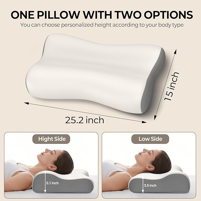 Polovo Cervical Neck Pillow - Ergonomic Side Sleeper Pillow for Neck Pain Relief, Contour Memory Foam Pillows for Deep Sleep, Orthopedic Cooling Pillow Bed Pillow for Side Back Stomach Sleepers