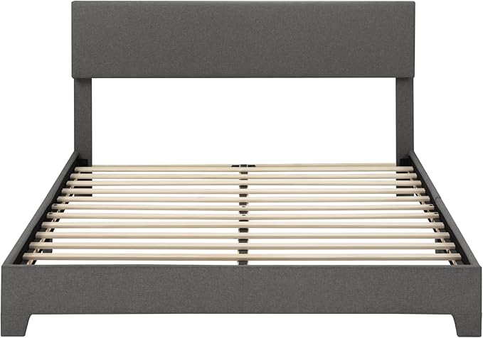 SHA CERLIN Full Size Platform Bed Frame with Clean Line Fabric & Adjustable Headboard, Wood Slats Support, No Box Spring Needed, Easy Assembly, Dark Grey