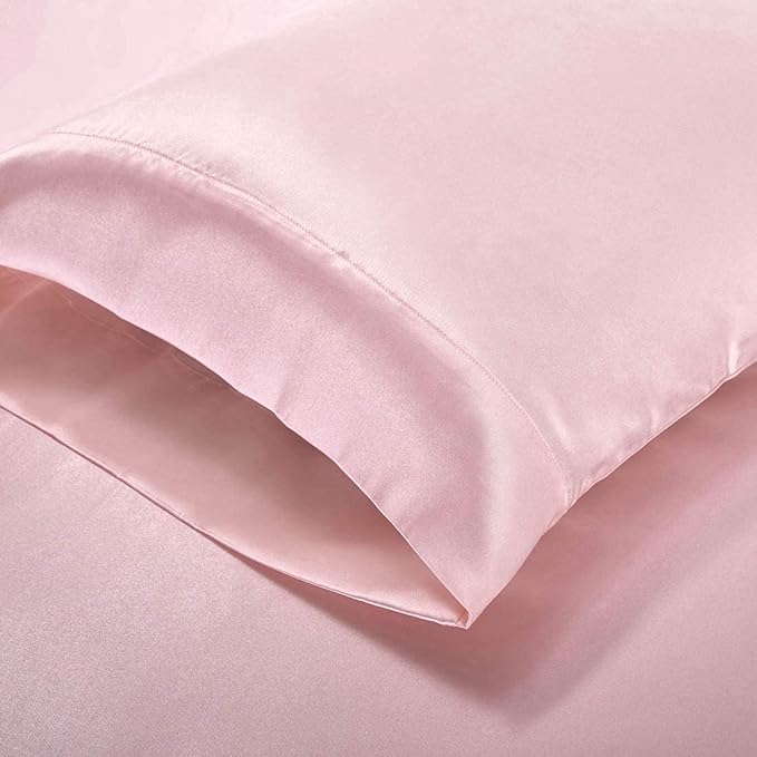 Homiest 5pcs Satin Split King Sheets Sets for Adjustable Bed, Luxury Silky Satin Bedding Set with Deep Pocket, 2 Fitted Sheets + 1 Flat Sheet + 2 Pillowcases (Split King Size, Blush Pink)