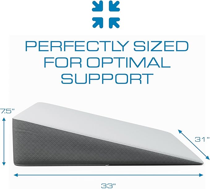 Kolbs Bed Wedge Pillow for Sleep Apnea, FSA Eligible Acid Reflux, and Back Pain Relief, with Chic Jacquard Cover - Headboard Wedges for Sleeping (Extra Wide 7.5" Height)