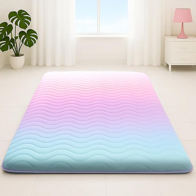 SCHNAUZER HOME Japanese Floor Futon Mattress, 3.5" Thicken Colorful Rainbow Portable Floor Mattress, High-Density Foam Tatami Mat Sleeping Pad for Camping Guest Room Dormitory RV, Twin